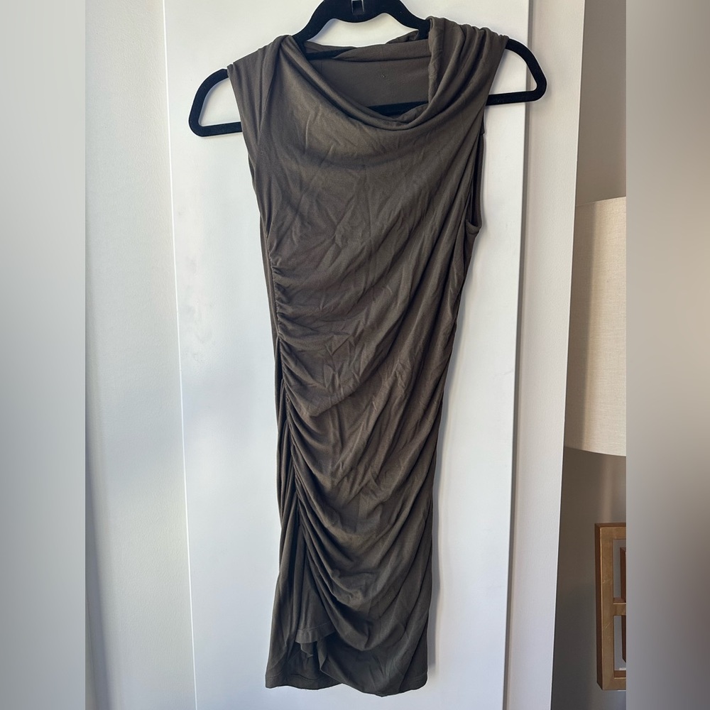 Bodycon Ruched Cowl Neck Dress Brown Size XS